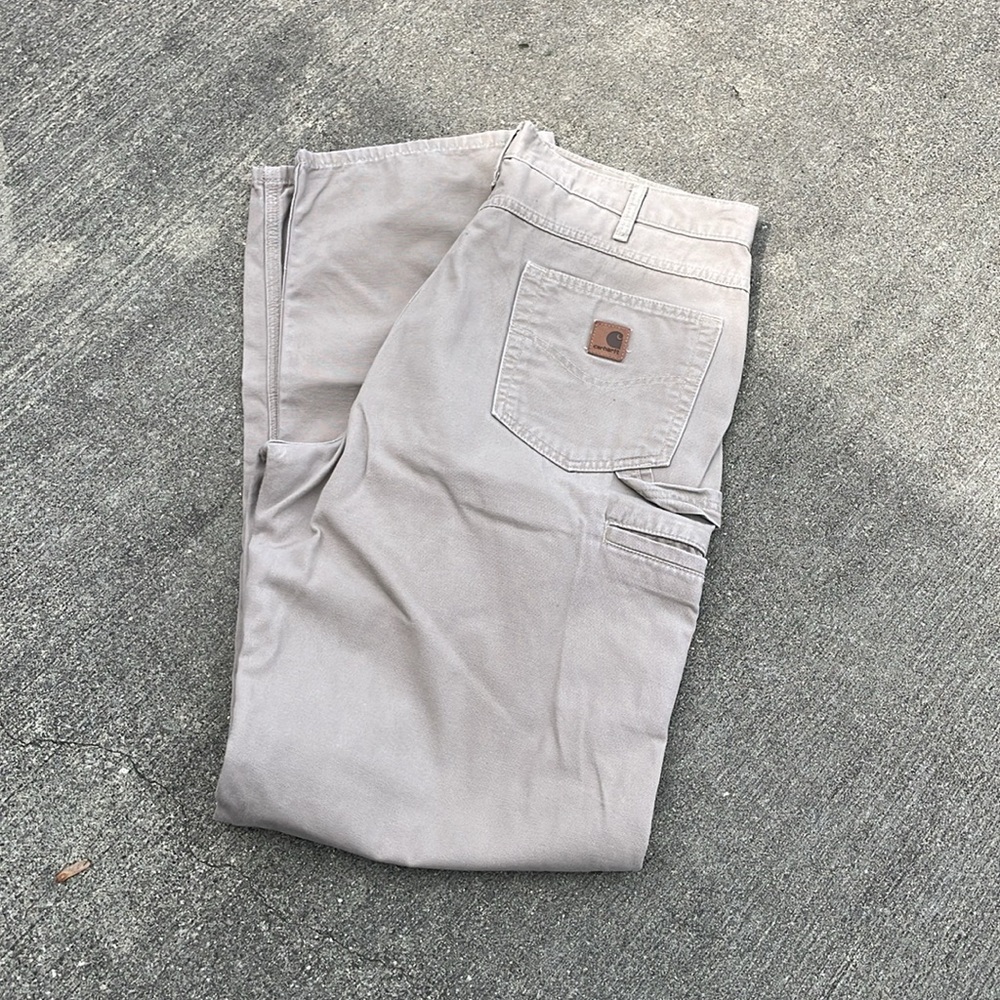 Carhartt Utility Work Pants Men's 36x36 Tan Loose Fit Canvas Dungarees Long - Picture 4 of 4